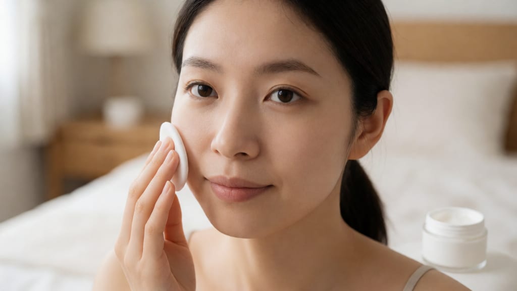 乾燥した肌をやさしく潤すスキンケア中の女性の姿